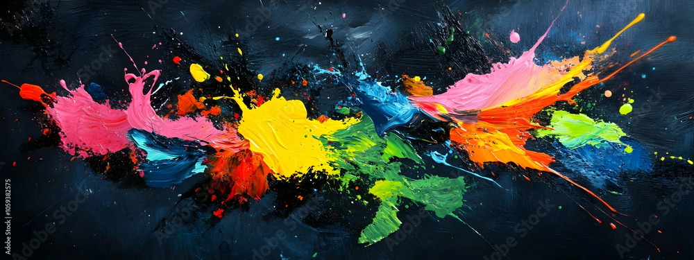 Energetic splashes of neon paint on dark canvas, dynamic texture background that exudes movement Energetic splashes of neon paint on dark canvas, dynamic texture background that exudes movement
