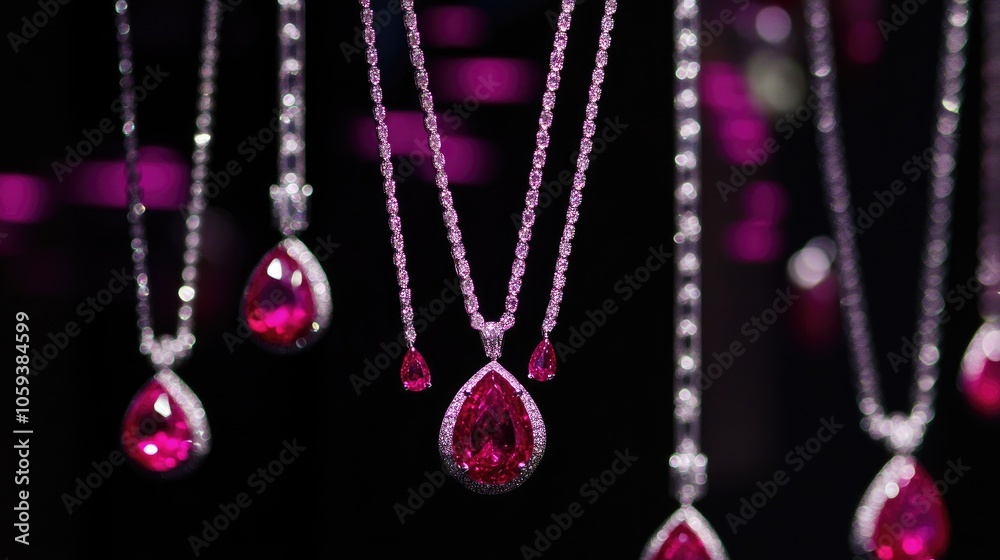 Elegant Ruby Jewelry Display in Dark Setting Elegant Ruby Jewelry Display in Dark Setting
