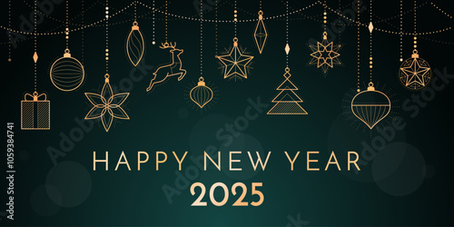 Happy New Year banner with golden decorations