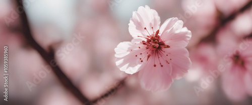 Close-up view of pink cherry blossom flower petal in Spring Spring seasonal concept