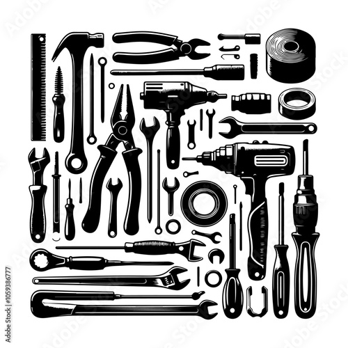 Tools and service icons set collection, Repair, maintenance, inspection, parts, units, elements line icon pack illustration