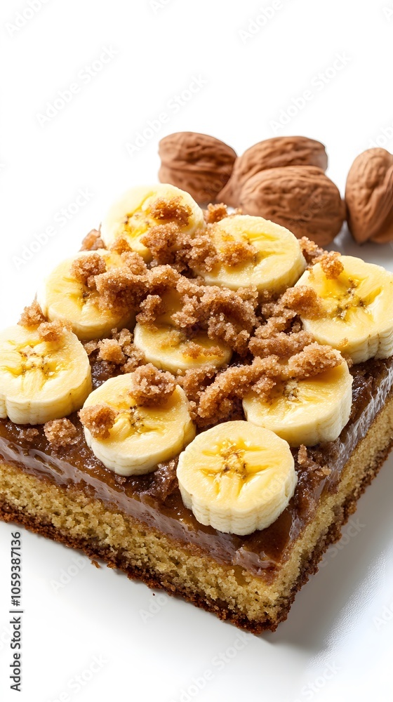 Food, Cuca, Cake, Banana Streusel, White Background, Realistic Photo, Abstract Image, Texture, Pattern Background, Wallpaper, Smartphone Cover and Screen, PC, Laptop, 9:16 and 16:9 Format