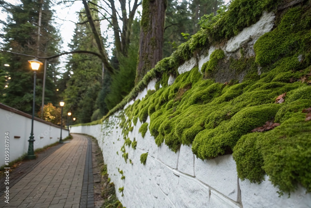 Moss Surface on Evergreen White Wall - Organic Green Nature Wallpaper for Interior Design Moss Surface on Evergreen White Wall - Organic Green Nature Wallpaper for Interior Design
