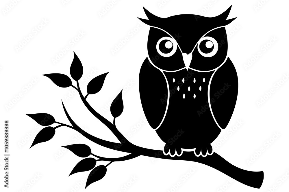 Owl Sitting on Branch Silhouette Vector Illustration Owl Sitting on Branch Silhouette Vector Illustration