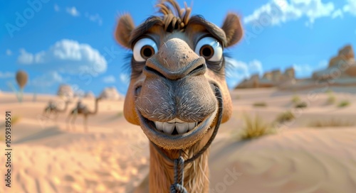 Close-Up Of A Smiling Camel In The Desert On A Sunny Day