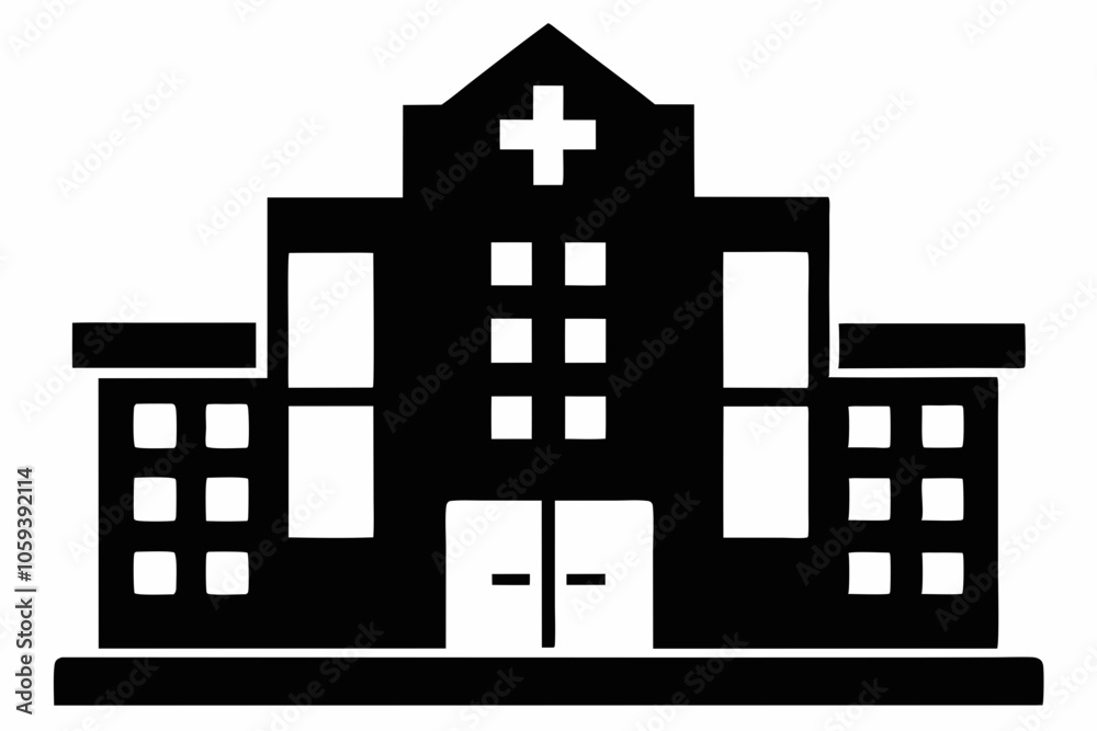Hospital building silhouette vector, Hospital icon symbol Hospital building silhouette vector, Hospital icon symbol