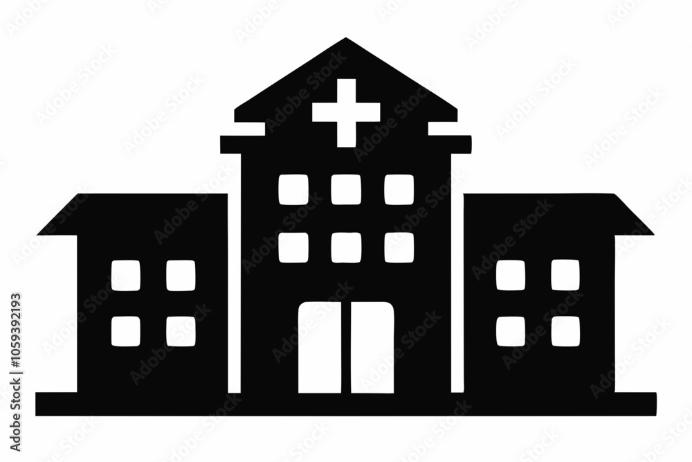 Hospital building silhouette vector, Hospital icon symbol