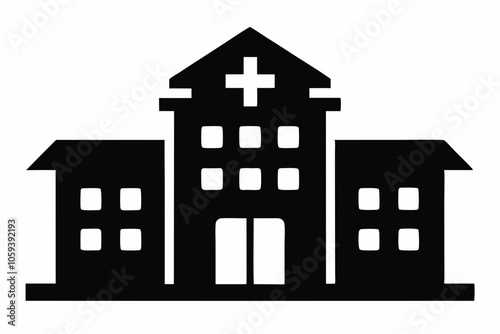 Hospital building silhouette vector, Hospital icon symbol