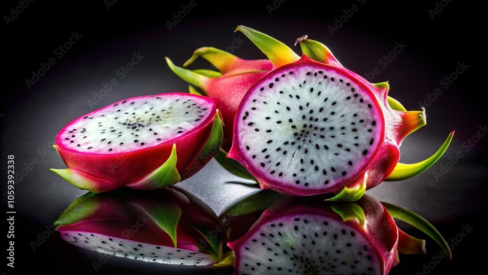 Night Photography of Fresh Dragon Fruit Slice Isolated on Transparent Background - Vibrant Colors, Exotic Fruit, Healthy Eating, Tropical Vibes Night Photography of Fresh Dragon Fruit Slice Isolated on Transparent Background - Vibrant Colors, Exotic Fruit, Healthy Eating, Tropical Vibes