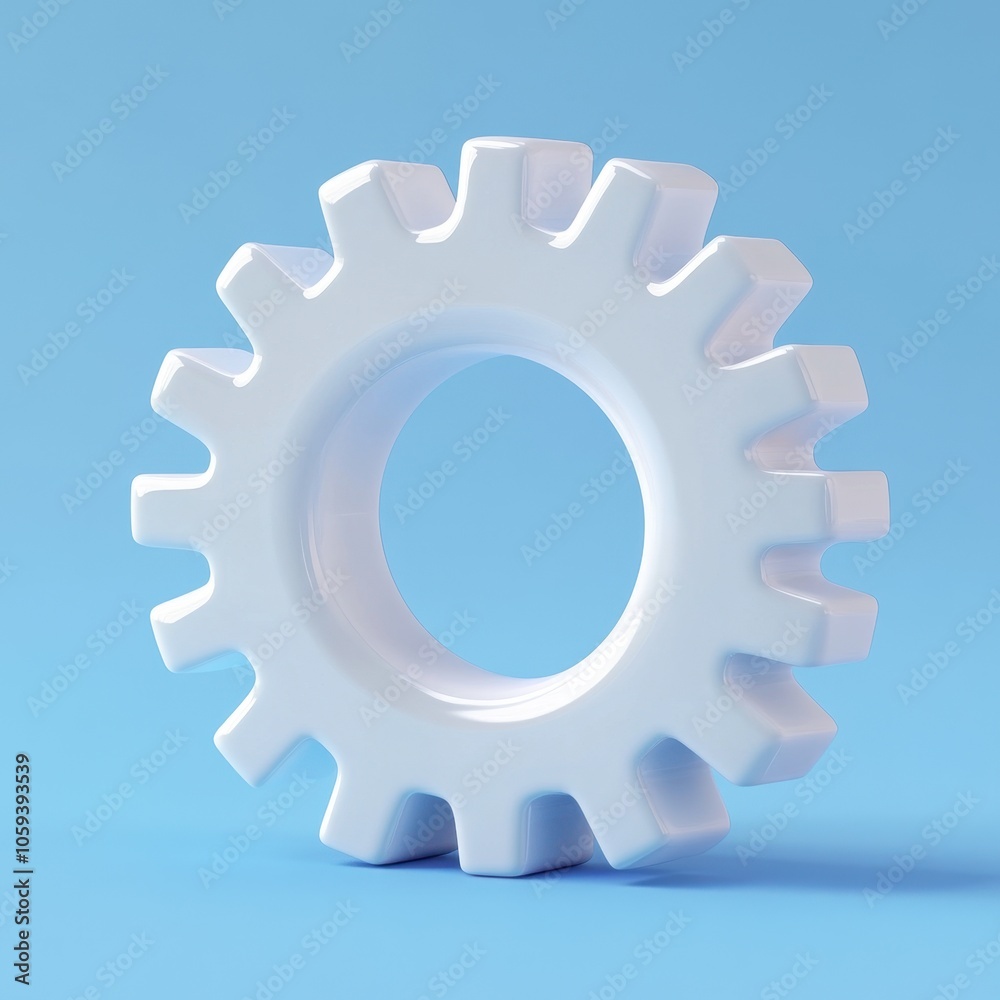 Minimalist White Gear Cogwheel on a Bright Blue Background Minimalist White Gear Cogwheel on a Bright Blue Background