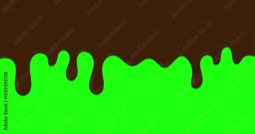 Melted chocolate dripping animation. Dessert background with melted chocolate. Sweet ice cream flowing down. Motion graphic. 4K animation