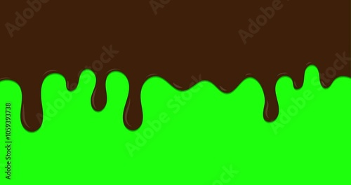 Melted chocolate dripping animation. Dessert background with melted chocolate. Sweet ice cream flowing down. Motion graphic. 4K animation