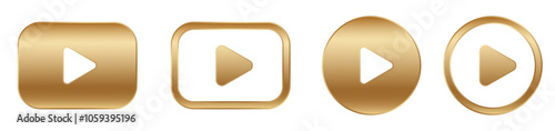 Golden 3D play button. Gold round play button.