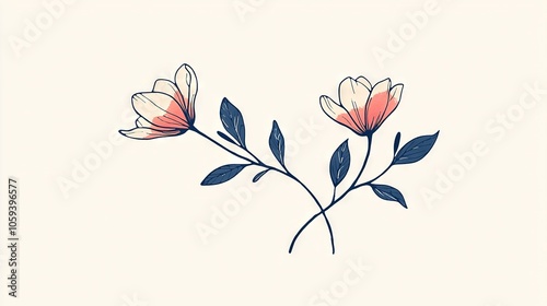  Two flowers on a white background with blue and red lines dividing them