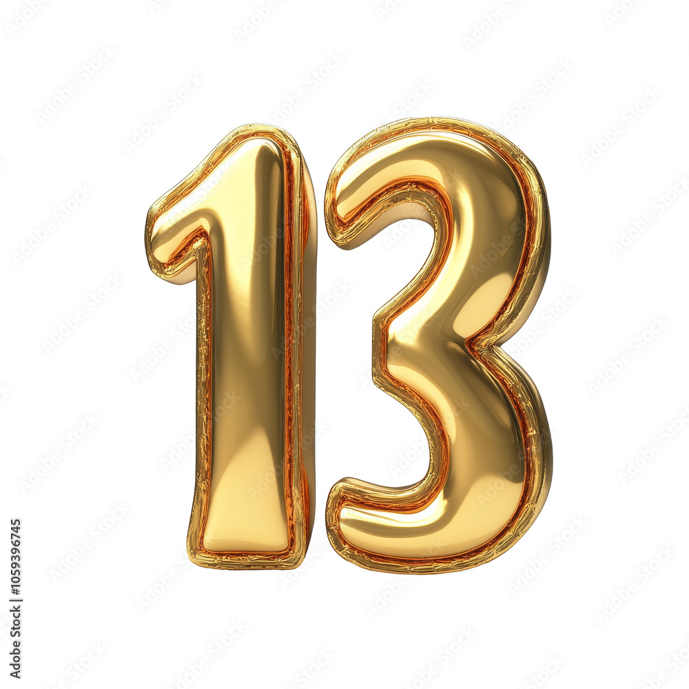 Gold balloon 13 for celebrations isolated transparent Gold balloon 13 for celebrations isolated transparent