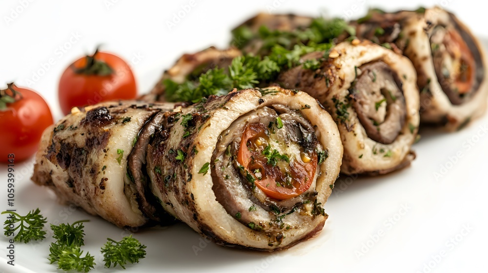 Food, Beef Roulade, White Background, Photo Realistic, Abstract Image, Texture, Pattern Background, Wallpaper, Cover and Screen of Smartphone, PC, Laptop, 9:16 and 16:9 Format Food, Beef Roulade, White Background, Photo Realistic, Abstract Image, Texture, Pattern Background, Wallpaper, Cover and Screen of Smartphone, PC, Laptop, 9:16 and 16:9 Format