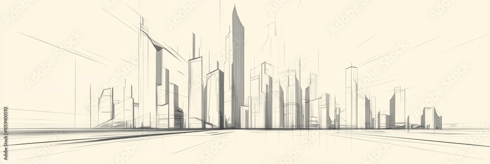 A sleek, minimalist portrayal of a futuristic city skyline showcases tall structures defined by geometric shapes and clean lines. Generative AI A sleek, minimalist portrayal of a futuristic city skyline showcases tall structures defined by geometric shapes and clean lines. Generative AI