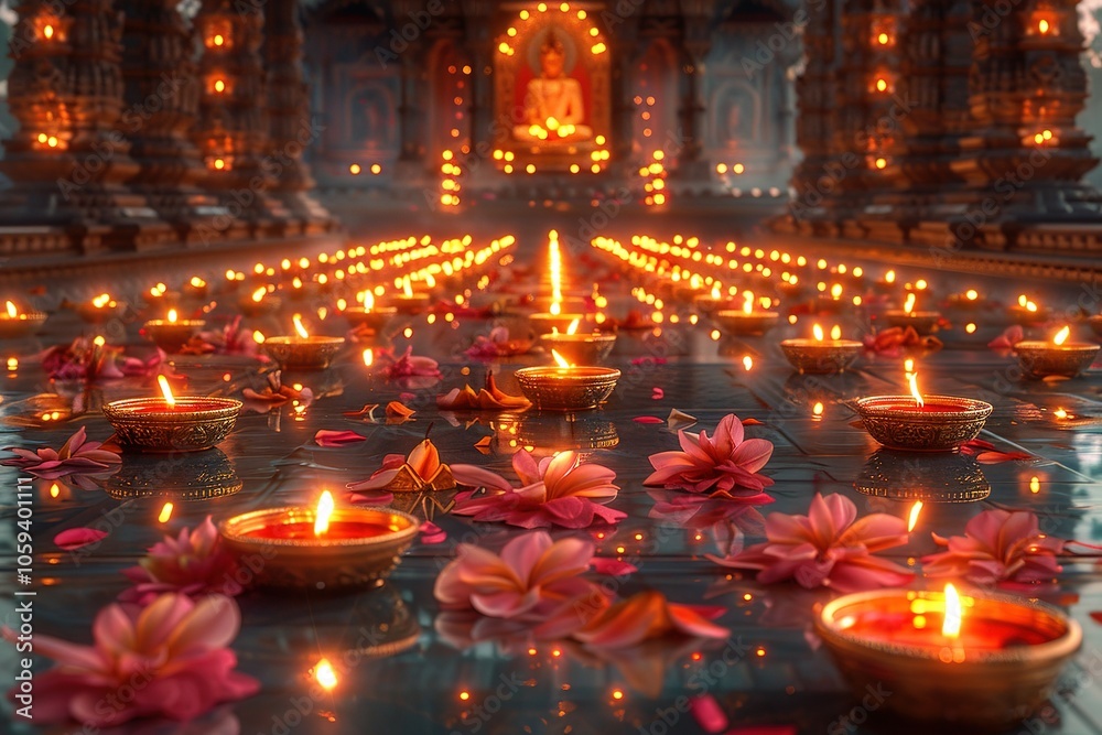A room with a lot of candles and flowers A room with a lot of candles and flowers