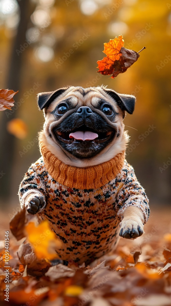 Cute pug in Autumn 