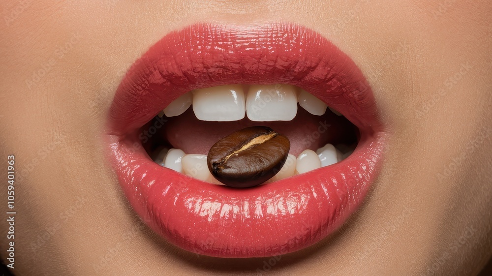 Fototapeta premium Close-Up of Woman Holding Chocolate Chip Cookie Between Her Lips