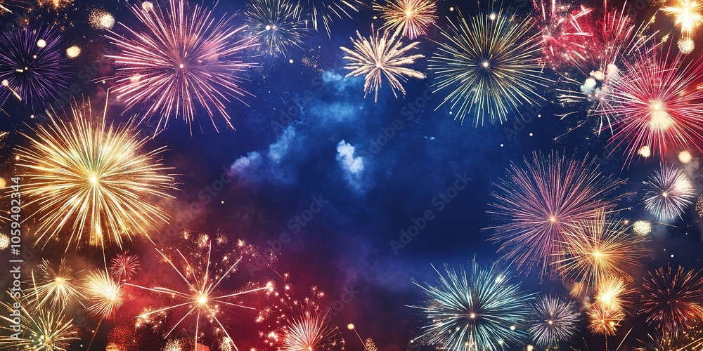 Fototapeta premium Vibrant fireworks lighting up night sky