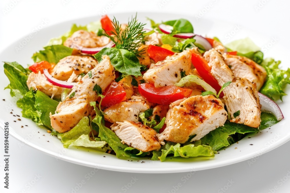 Salad of fresh vegetables with chicken meat. Healthy lunch menu Salad of fresh vegetables with chicken meat. Healthy lunch menu