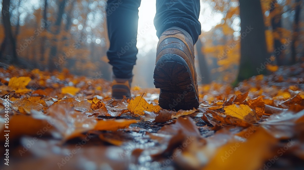 In a serene woodland, an individual walks along a path blanketed with colorful autumn leaves. The morning mist creates a peaceful atmosphere, enhancing the natural beauty. In a serene woodland, an individual walks along a path blanketed with colorful autumn leaves. The morning mist creates a peaceful atmosphere, enhancing the natural beauty.