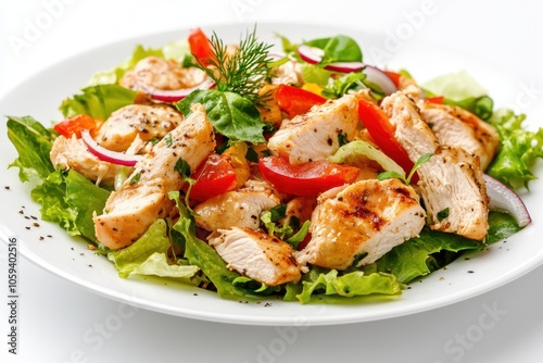 Salad of fresh vegetables with chicken meat. Healthy lunch menu