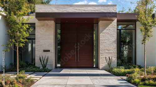 Modern House Entrance with Stone Facade