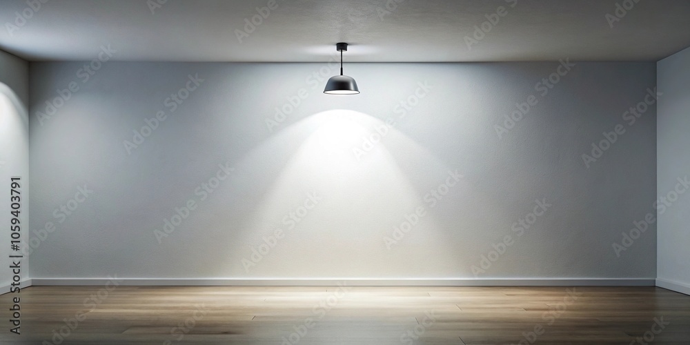 Obraz premium A minimalist room with a single spotlight shining on a plain white wall, clean lines, serene environment