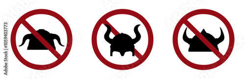 Barbarian viking helmet ban prohibit icon. Not allowed viking crossed circle