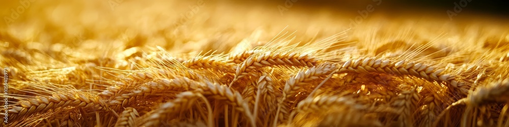 Golden Wheat Field Close-up of Ripe Grain in Warm Sunset Light