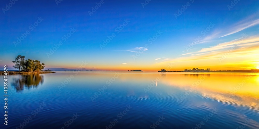 Fototapeta premium A peaceful scene of a clear blue sky at dusk with soft golden light, soft golden light, peaceful twilight, fading colors, gentle sunset, day ends