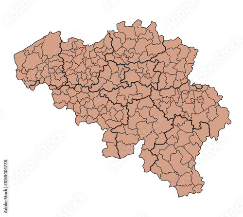 Map of Belgium with borders, counties