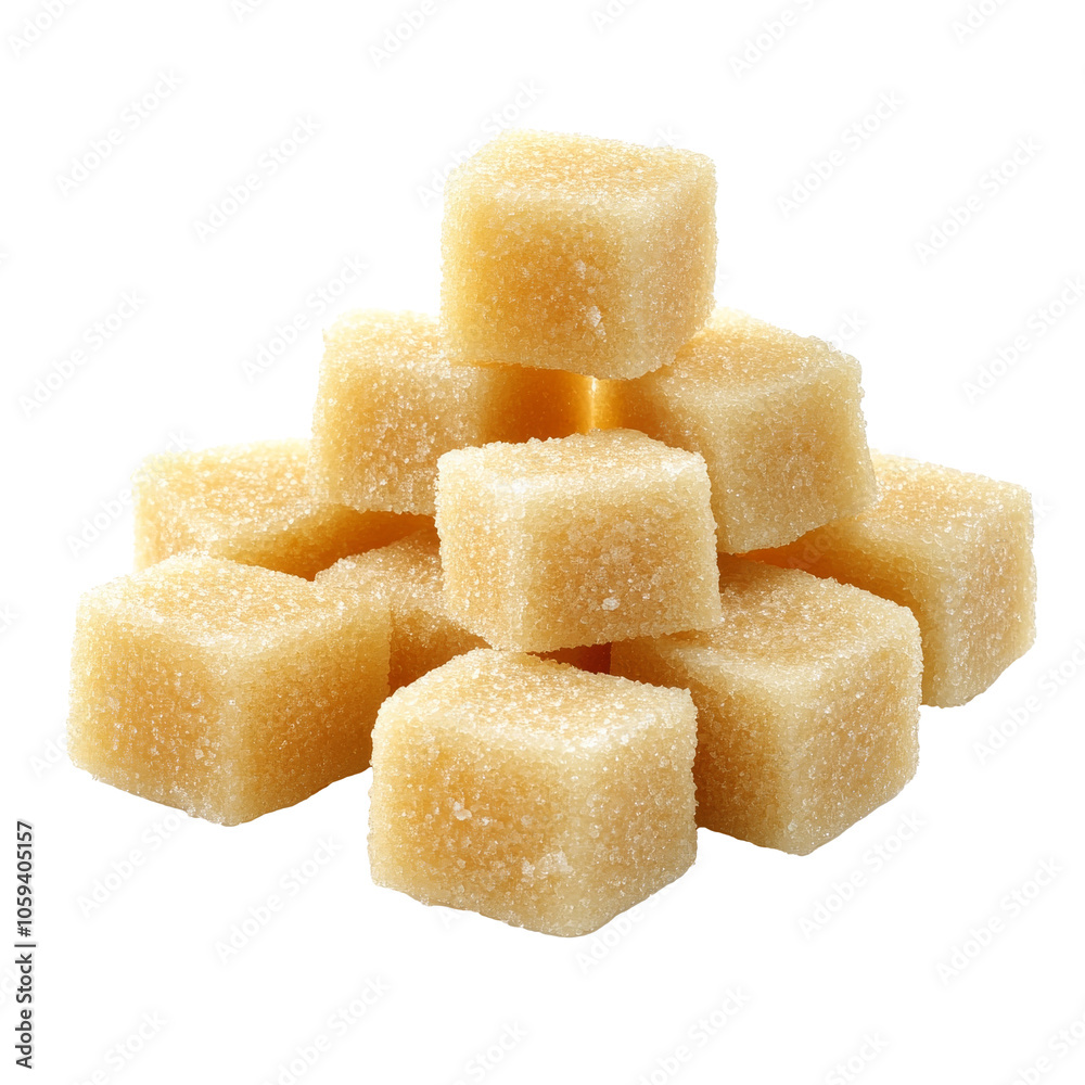 Sugar cubes stacked on a white background isolated transparent