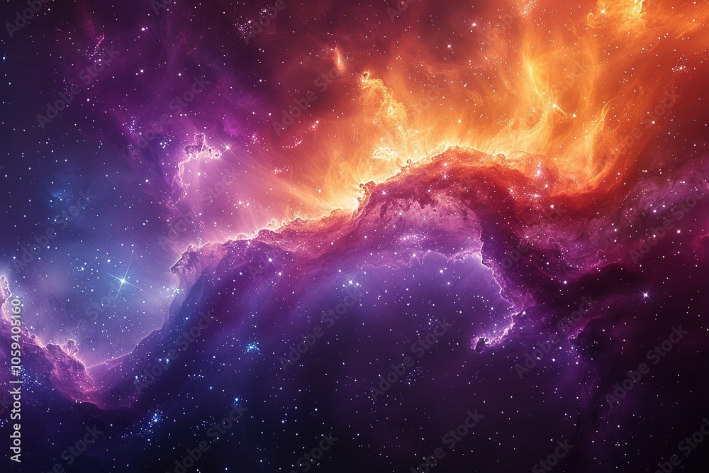 Obraz premium A colorful galaxy with a purple and orange cloud in the middle