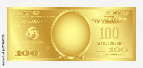 Golden one hundred dollar banknote template. Wealth and financial savings for business and investment for vector banking