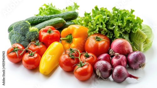 Concept of Healthy or Vegetarian Eating with Fresh Vegetables on White Background