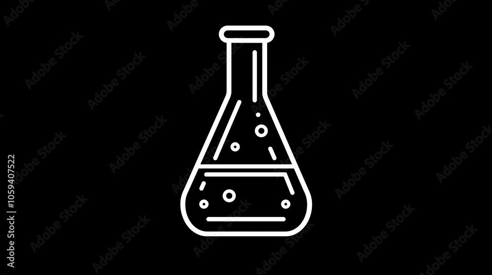 simple white outline drawing of a flask with a liquid inside and bubbles rising to the top all on a black background simple white outline drawing of a flask with a liquid inside and bubbles rising to the top all on a black background