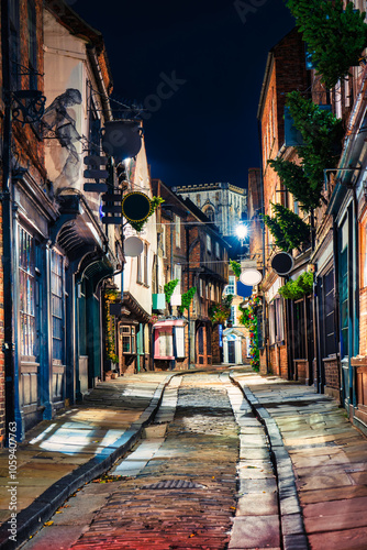 Billede på lærred Shambles alley at night in York city. England. UK