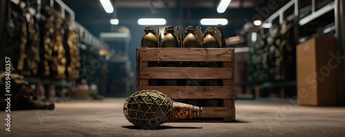 Wooden Crate of Military Grenades in Storage