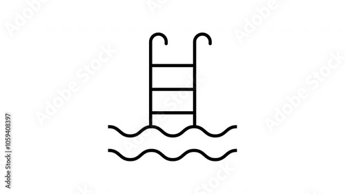Swimming pool animated line icon. Black color line icon animation. 4K video with transparent background