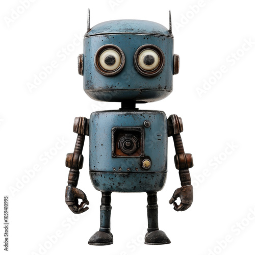 Robot toy on plain backdrop isolated transparent