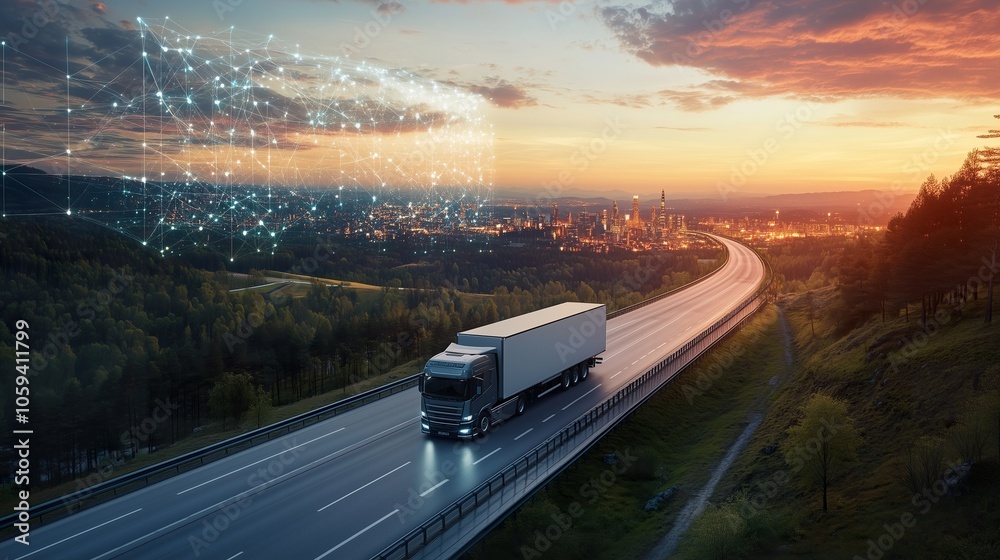 Truck Transportation logistics captured by a commercial blue semi-truck speeding past, highlighting themes of trade, supply chain velocity, and steadfast truck transportation logistics Truck Transportation logistics captured by a commercial blue semi-truck speeding past, highlighting themes of trade, supply chain velocity, and steadfast truck transportation logistics