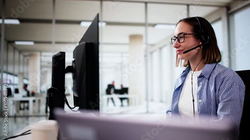 Efficient Customer Care: Smiling Call Center Agent photo