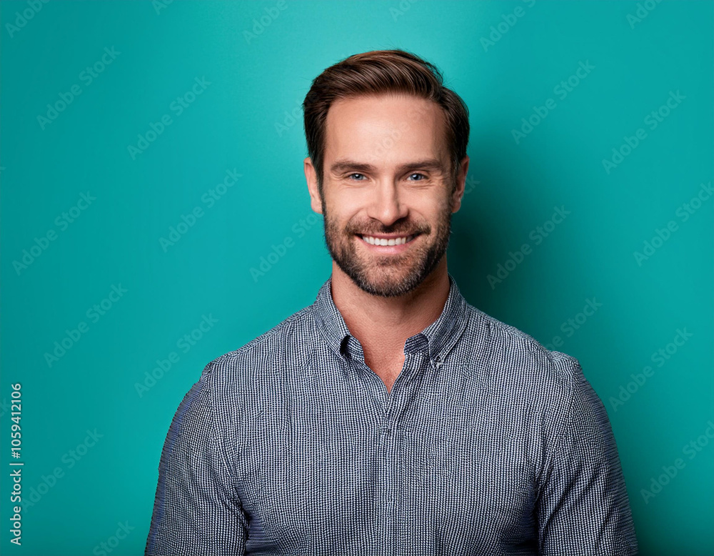 Happy Man Smiling Against Colorful Studio Background Happy Man Smiling Against Colorful Studio Background