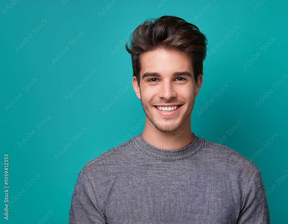 Happy Man Smiling Against Colorful Studio Background Happy Man Smiling Against Colorful Studio Background