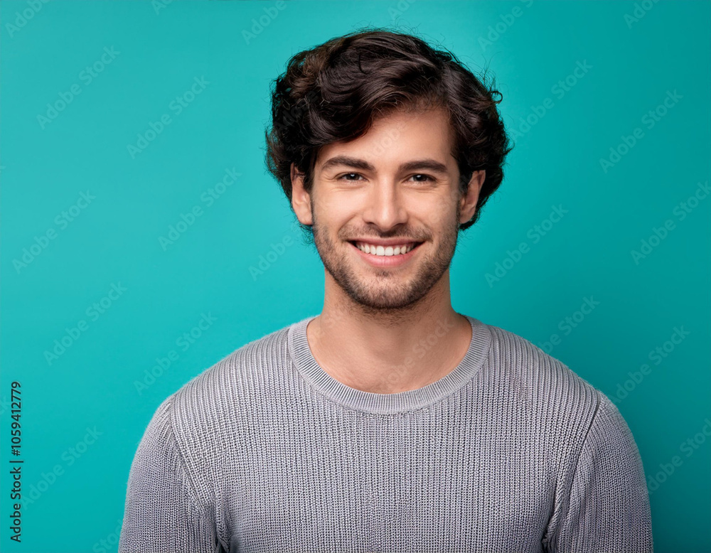 Happy Man Smiling Against Colorful Studio Background Happy Man Smiling Against Colorful Studio Background