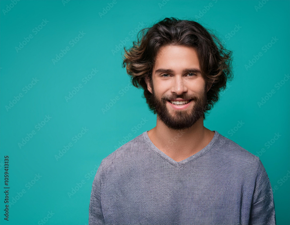 Happy Man Smiling Against Colorful Studio Background Happy Man Smiling Against Colorful Studio Background