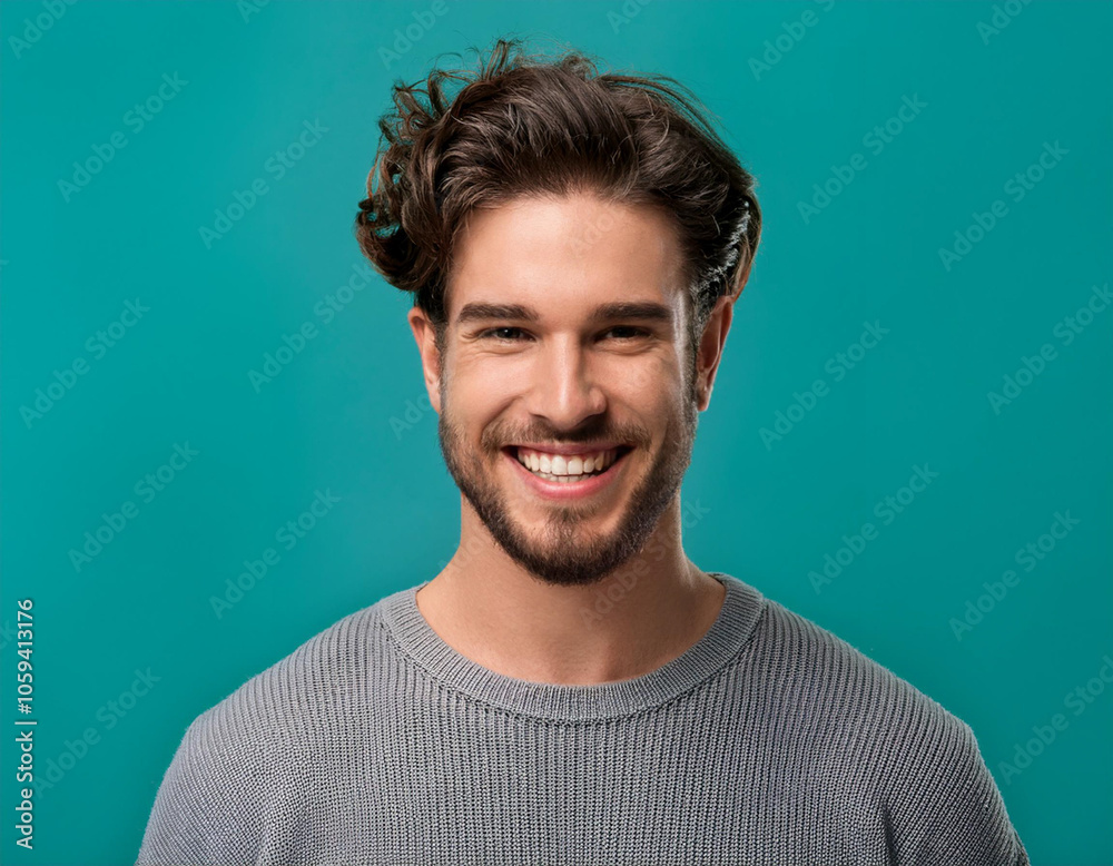 Happy Man Smiling Against Colorful Studio Background Happy Man Smiling Against Colorful Studio Background